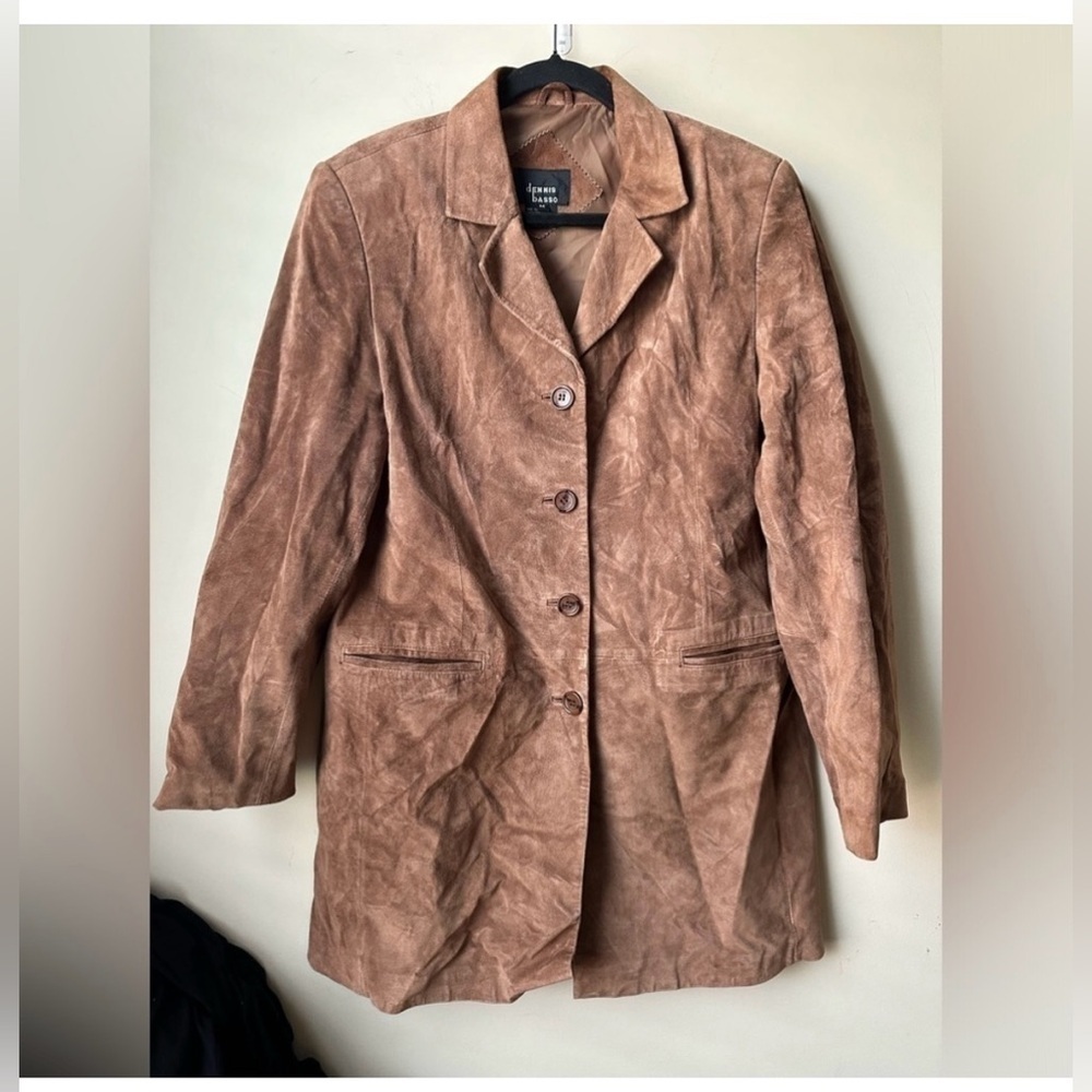 Dennis Basso Brown Leather Blazer Jacket Woman's Size Med 100% Genuine Leather
